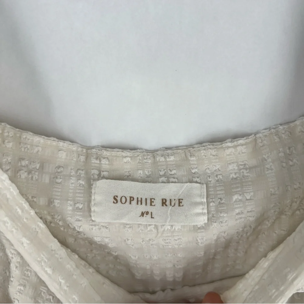 Sophie Rue Cream Lightweight Textured Puff Sleeve Peasant Mini Dress Size L - Picture 4 of 10